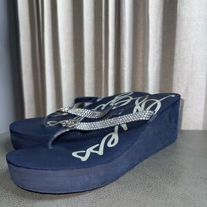 Y2K Guess Platform Flip Flops | Navy Blue | Size 9